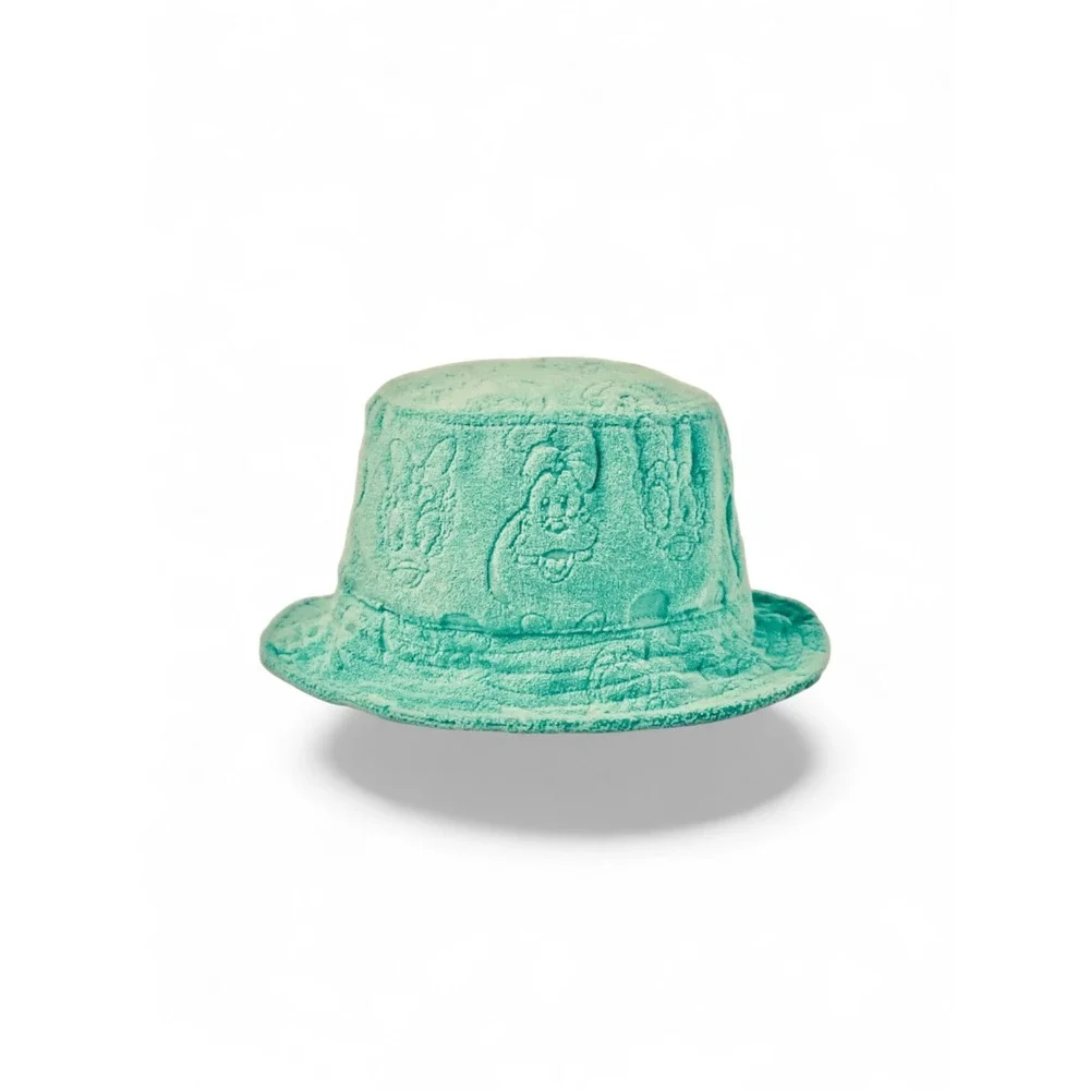 Disney Parks Kids Teal Terry Cloth Bucket Hat Mickey Donald Goofy Embossed NWT